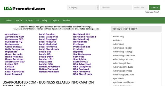 USAPromoted.com - National to local business related information listings.  